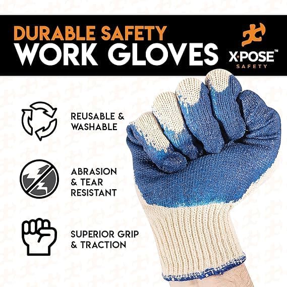 Working Gloves Red & Blue Palm Working Gloves - Latex Rubber Coated Knit with Grip-Safety Gloves for Construction,Electrician