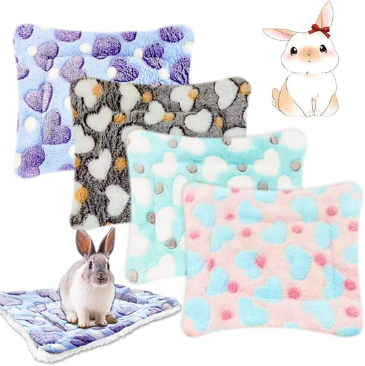 4 Pieces Guinea Pig Bunny Comfortable Bed Mats Pads, Rabbit Warm Soft Bed, Hamster Bedding Pad Mats for Small Animals Chinchilla Hedgehog Baby Cats (14.9"X11.8", 1.Hearts Pattern)