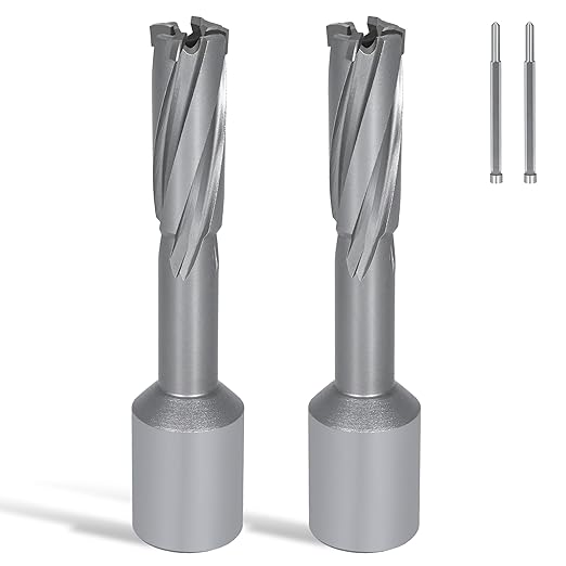 KEENTECH 2-PC Carbide-Tipped Annular Cutter Set, 1/2" Dia x 2" Depth, 3/4" Weldon Shank (2 Flat), High Speed Cutting TCT Mag Drill Bit with Pilot Pin for Harder Material