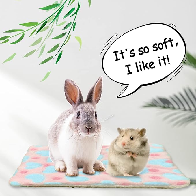 4 Pieces Guinea Pig Bunny Comfortable Bed Mats Pads, Rabbit Warm Soft Bed, Hamster Bedding Pad Mats for Small Animals Chinchilla Hedgehog Baby Cats (14.9"X11.8", 1.Hearts Pattern)