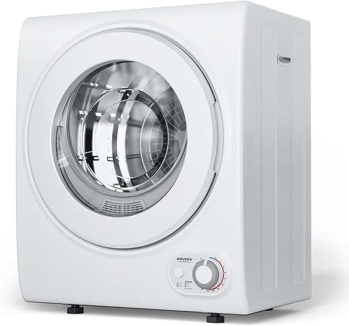 ROVSUN 110V Portable Clothes Dryer, High End Laundry Front Load Tumble Dryer Machine with Stainless Steel Tub & Simple Control Knob for Apartment, Dorm-850W, White