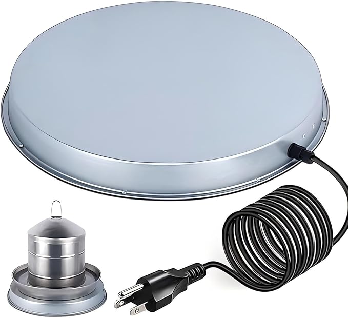 Chicken Water Heater for Winter，110Watt Heated Poultry Waterer Base,with Thermostat and 9.8ft Power Cord, Dia.11in