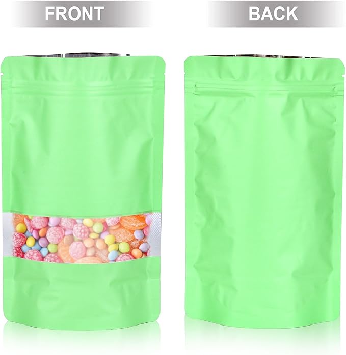 4"x6" 120pcs Mylar Bags for Food Storage,Smell Proof Bag with Matte Window Resealable Food Storage Bags for Small Business, Stand-up Foil Pouch Packaging Freeze Dried Candy Bag(Light Green)