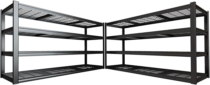 77" W Kitchen Storage Shelves Heavy Duty Garage Shelving 4 Tier Metal Shelving Unit, Adjustable Shelves, 3800LBS Steel Industrial Shelving for Basement， Commercial, 77" W*24" D*72”H, 2 Pack