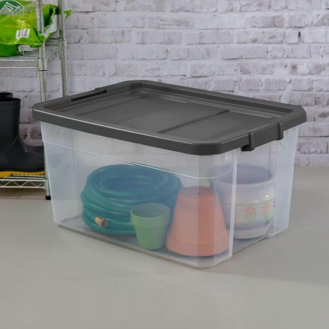 (2 Pack) 76 Quart Durable Clear Plastic Storage Bins, Storage Container with Latch Lid Dark Gray Suitable for Office,Hoilday Decor,Garage Organization.