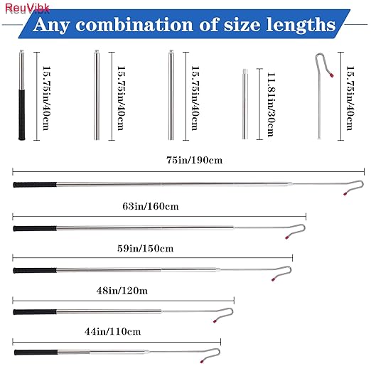 Goat Sheep Catcher Leg Hook, 304 Stainless Steel Sheep Hook Goat Catcher, Length Can Be Adjusted Freely 44"48"59"63"75" Catching Tools, Grab Them Simply and Quickly (Head Rubber Design)