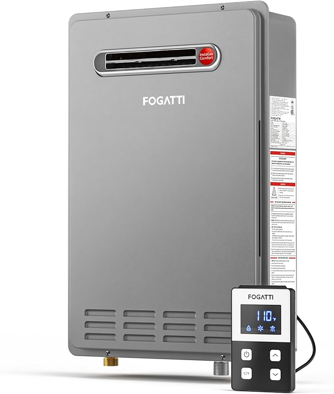 FOGATTI Natural Gas Tankless Water Heater Outdoor - Max 8.1 GPM 180,000 BTU, CSA Certified Compact Design On Demand Instant Hot Water Heater - Instagas Comfort 180S Series, New Upgraded