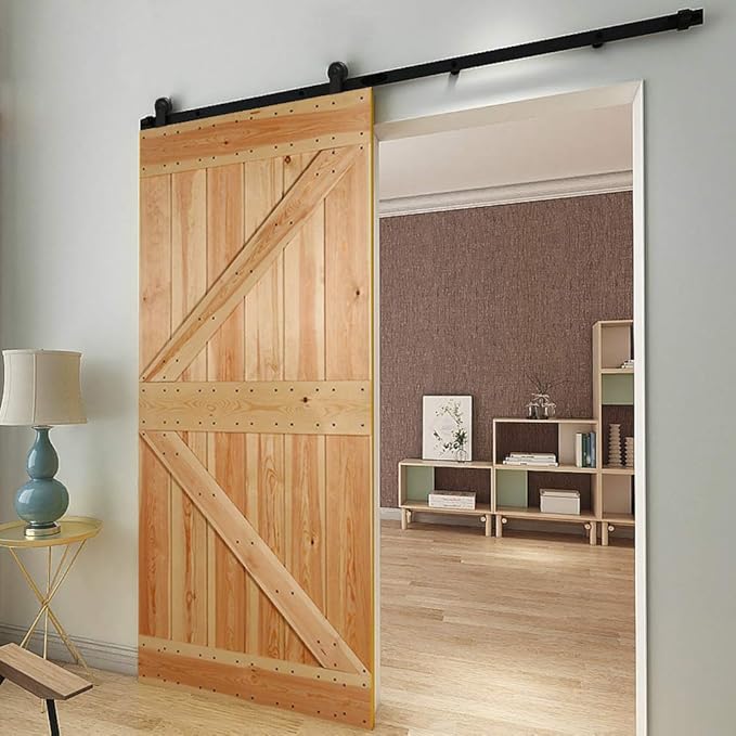 CCJH 12.6FT Sliding Barn Door Hardware Kit, Heavy Duty, Smoothly and Silently, Easy to Install, Fit 75.6" Width Single Door Panel, T-Shaped Style Black