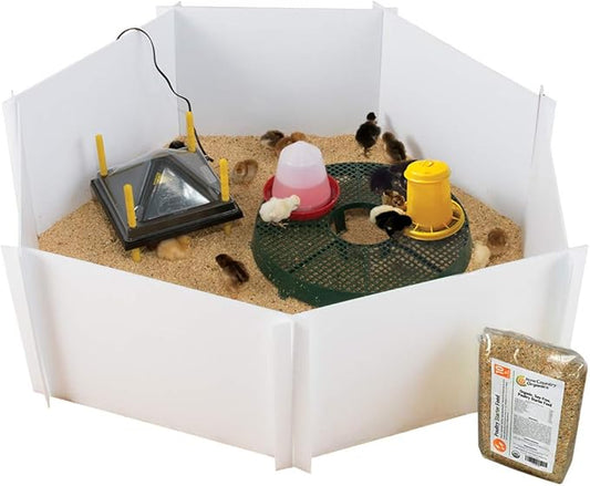 Premier 1 Chick Heating Plate Brooder Kit | Includes: 12" x 12" Plate with Adjustable Legs, Cover, 7 Reuseable Panels, Stand, 3 lb Feeder, Waterer, 10 lbs. Starter Feed | Warms Up to 24 Chicks