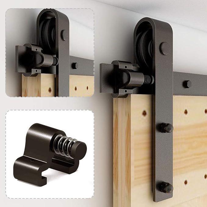 CCJH 19FT Sliding Barn Door Hardware Kit, Heavy Duty, Smoothly and Quietly, Easy to Install, Fit 57" Width Double Door Panel, Basic Style Hangers Black