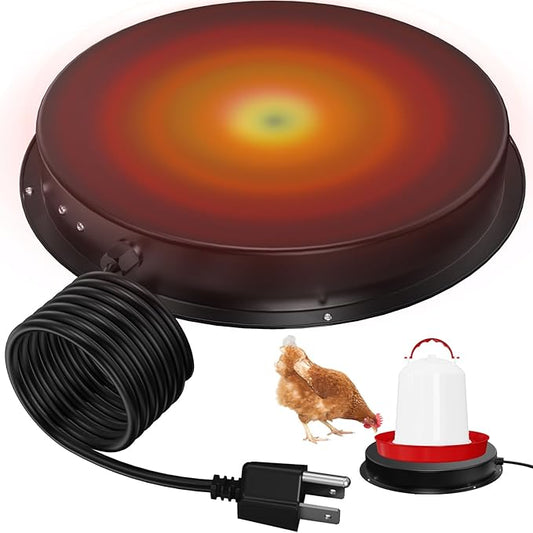 11'' Chicken Water Heater for Winter, Heated Waterer Base for Metal Plastic Poultry Waterer Under 5 Gallon, Built-in Thermostat (77℉ Auto Shut-Off), 110W Coop Heater with 6.6ft Power Cord