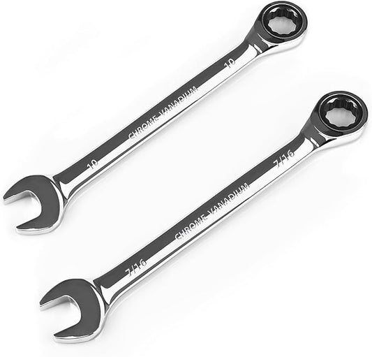 Egofine 10mm Wrench Metric and 7/16 Wrench, Metric and Standard Wrench Set, Industrial Grade Gear Spanner with 12 Point Box End, 72-Teeth Ratchet, Chrome Vanadium Steel