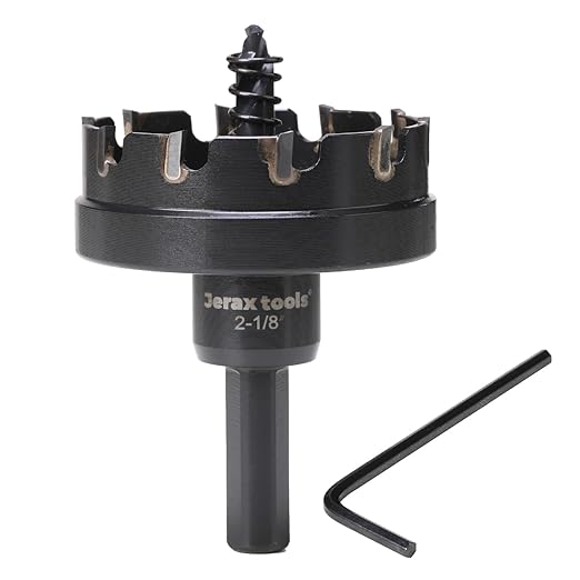 Tungsten Carbide Tipped Hole Cutter, 2-1/8 inch TCT Hole Saw, Oxided Coating with Tri-Flat Shank, 5mm Hole Depth Heavy Duty, for Stainless Steel, Mild Steel, Iron, Copper, Brass, Plastic