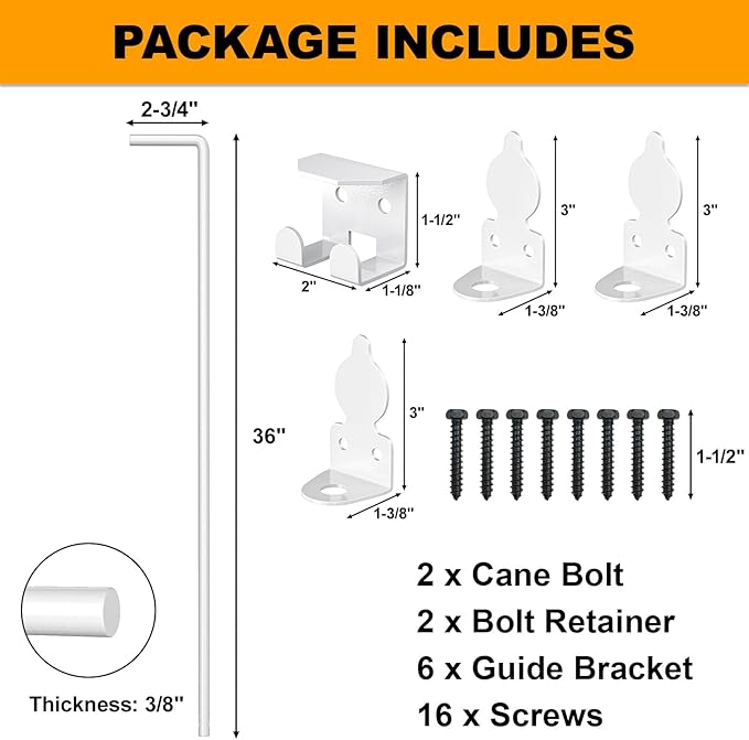 36" Cane Bolt Drop Rod for Gate, Heavy Duty Gate Latch for Wooden Fence Metal Gates, Gate Ground Stopper Hardware for Wood PVC Vinyl Metal Gates, 2 Pack White