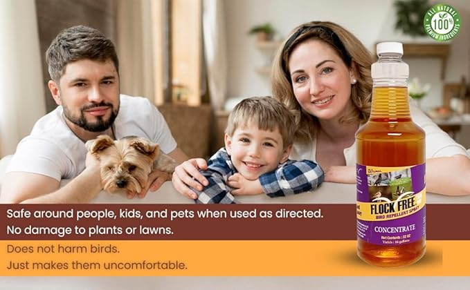 Bird Repellent Spray Concentrate, Residential Bird Problem Solution, 32 oz Concentrate, Makes up to 16 gallons