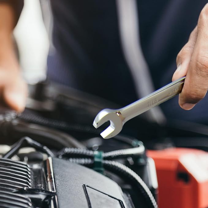 Jetech 7/16 inch Ratcheting Combination Wrench, Industrial Grade Gear Spanner with 12-Point Design, 72-Tooth Ratchet, Forged and Heat-Treated Cr-V Steel, SAE