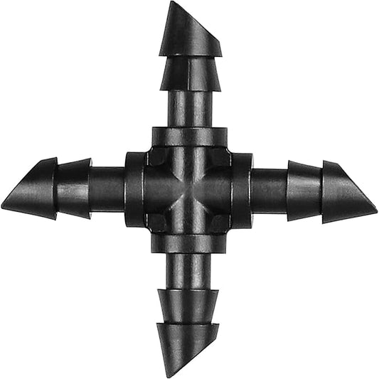 Drip Irrigation Cross Fittings: 45 Pieces Barbed 4-Way Cross Irrigation Parts with Sharp End Fits for 1/4 Inch Drip Tubing Line Tee Connectors for Garden Lawn