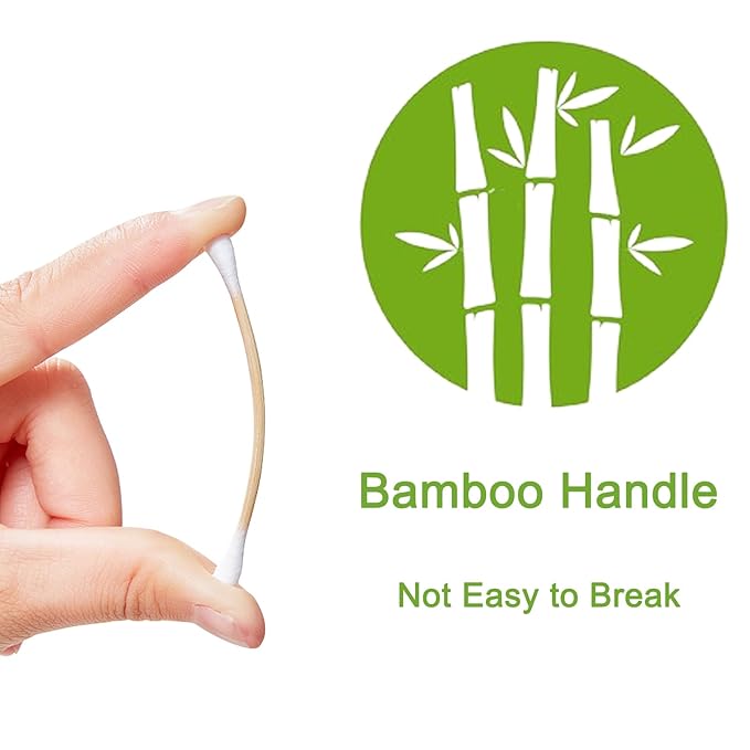 Egaageoi 1000 Count Bamboo Cotton Swabs - Double-Tipped, with Sturdy Bamboo Sticks - 100% Biodegradable and Plastic-Free Cotton Buds for Makeup, Ear Cleaning, and Pets - Zero Waste Eco-Friendly Swabs