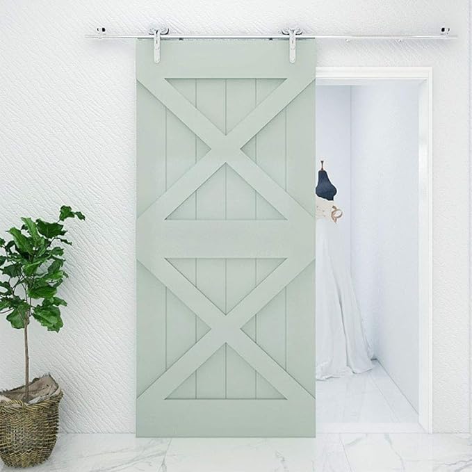 TSMST 7FT Sliding Barn Door Hardware Kit, Stainless Steel Heavy Duty Sturdy Barn Door Track for Single Wood Door, Slide Smoothly Quietly (Y Style)