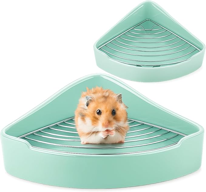 Eccliy Ceramic Corner Litter Box for Small Pets, Tip-Proof, Chew-Resistant, Triangle Potty Trainer Pet Pan for Ferret, Guinea Pig, Rat, Bunny, Chinchilla, Hedgehog, Sugar Glider, Hamster(Cyan)