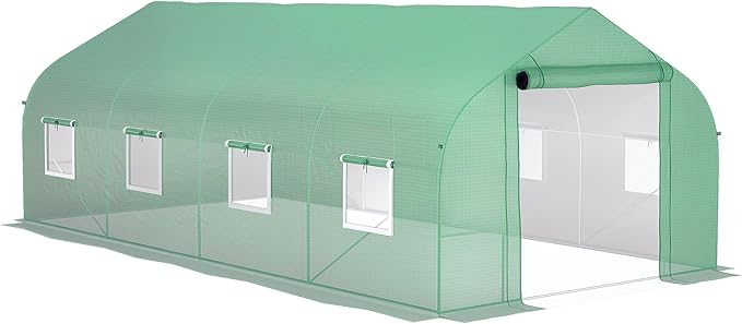 Outsunny 20' x 10' x 7' Walk-in Greenhouse, Tunnel Green House with Zippered Mesh Door and 6 Mesh Windows, Gardening Plant Hot House with Galvanized Steel Frame, Green