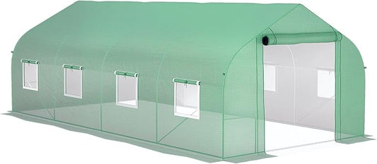 Outsunny 20' x 10' x 7' Walk-in Greenhouse, Tunnel Green House with Zippered Mesh Door and 6 Mesh Windows, Gardening Plant Hot House with Galvanized Steel Frame, Green