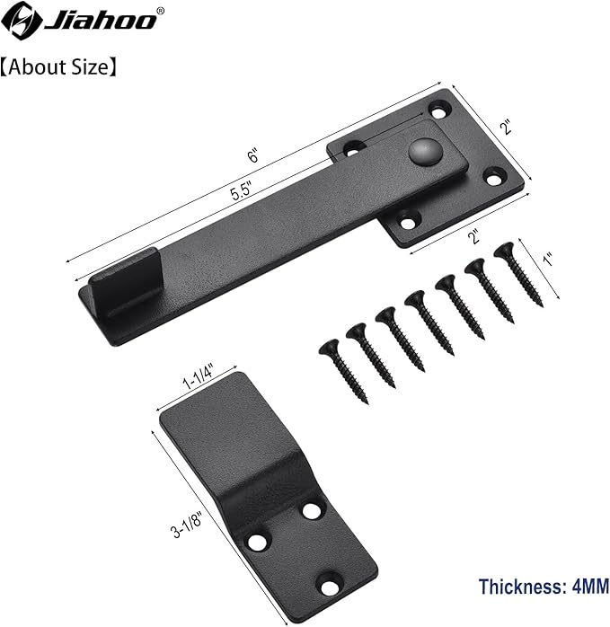6" Barn Door Flip Latch Sliding Door Latch Gate Latch for Fence, Shed Door, Farm Gate, Solid Metal Heavy Duty Iron Hardware, add More Security and Privacy, Matte Black