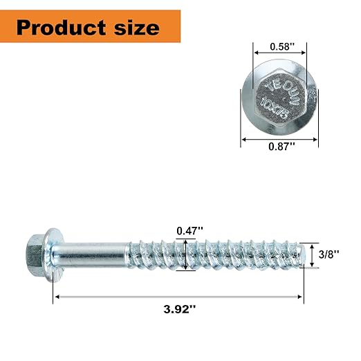3/8 x 4 Concrete Screws, Nickel Plated Concrete Screw Drill Bit Set for Anchoring Masonry, Brick or Block (25 pcs)