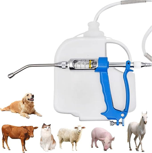 30ML Veterinary Metal Drench Gun, Feeding Gun with 2.5L Portable Tank, Adjustable Continuous Dosing Tool for Livestock, Safe Oral Dispenser for Sheep, Horses, Pigs, Cattle