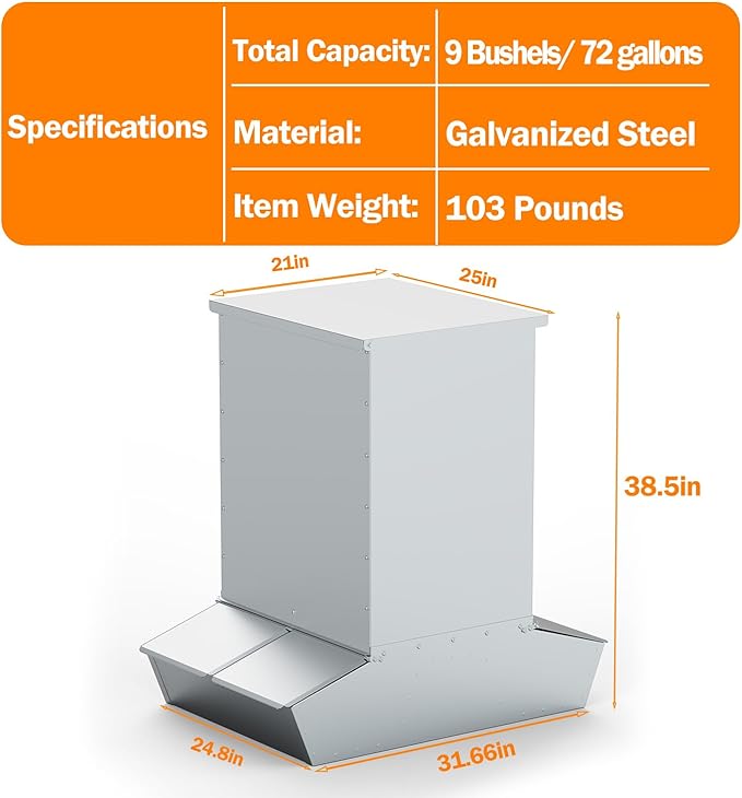4 Door Hog Feeder, 9 Bushels Pig Feeder, Heavy Duty Galvanized Steel Piglet Creep Feeder, Outdoor Livestock Feeder Farm Accessory for 20 Full Grown Hogs and Pigs, Silver
