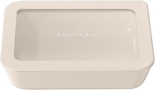 Ceramic Coated Glass Food Storage Container | No PTFE, PFOA, PFAS, and BPA | Reusable Non Toxic Meal Prep Container with Glass Lid | Easy To Store | 3 Cup Rectangle [Crema]