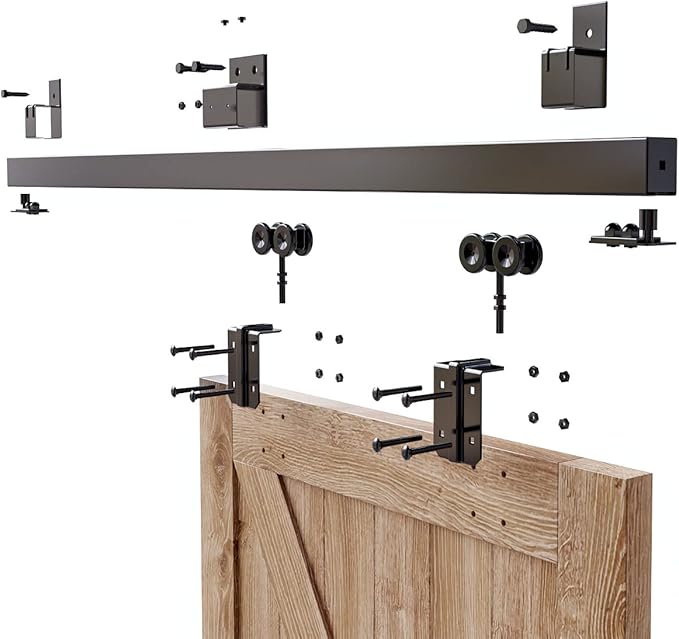8FT Box Rail Hardware Heavy Duty Steel Sliding Barn Door Track, Wall Mount Kit, Fit Indoor and Exterior Door, Smoothly and Quietly Easy to Install