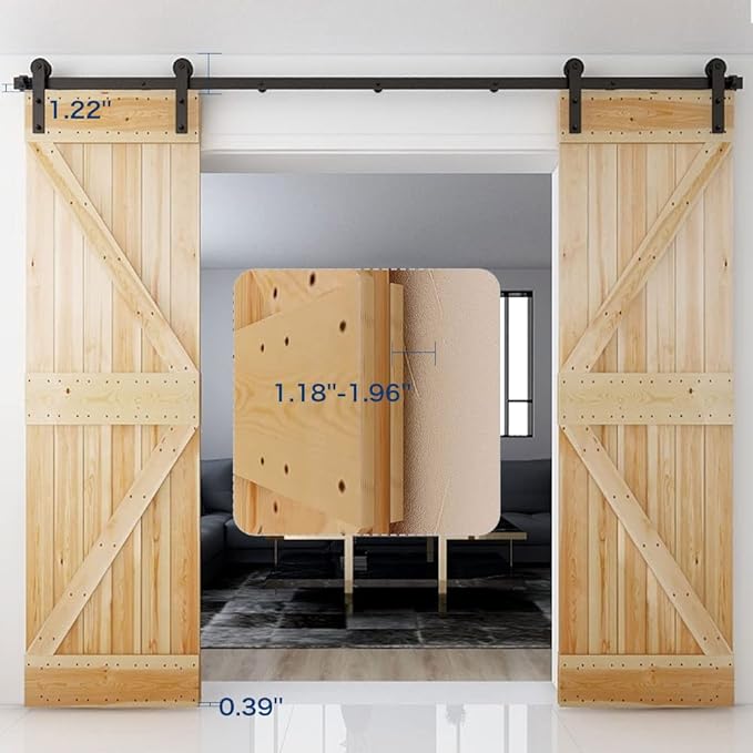 CCJH 6.6FT Sliding Barn Door Hardware Kit, Heavy Duty, Smoothly and Silently, Easy to Install, Fit 19.8" Width Double Door Panel, I Shaped Hangers Black