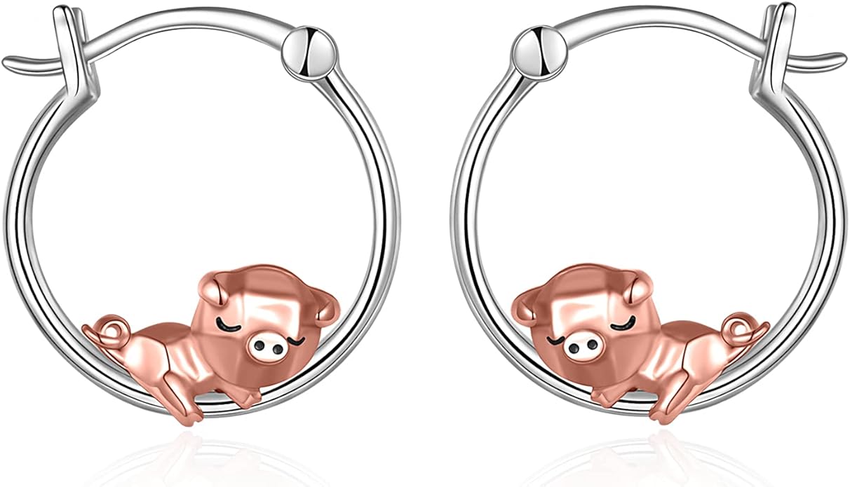 Fox/Pig/Mushroom/Cat Earrings Sterling Silver Cute Hoop Earrings Animal Jewelry Gifts for Women Daughter