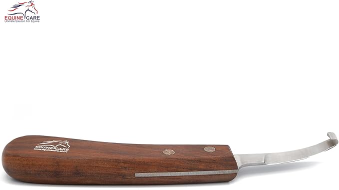 Equine Care Left-Handed Hoof Knife – Razor Sharp Short J2 Steel Blade, Professional Farrier Tool for Horse Hoof Trimming, Goats, Sheep & Livestock | Ergonomic, Rust-Resistant Wooden Handle.