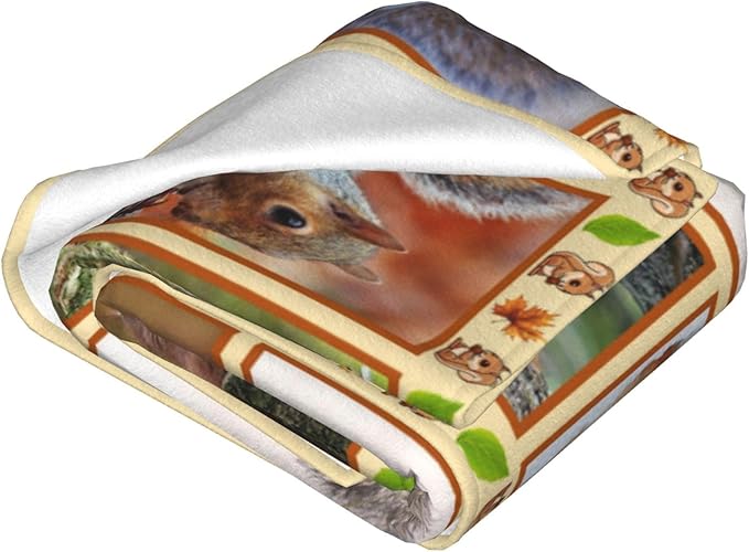 Cute Squirrel Decor Throw Blanket - Super Warm Soft Plush Lightweight Fleece Flannel Animals Blanket for Women, Girls, Boys, Men, Kids - Winter Couch Bedding - 60"X80
