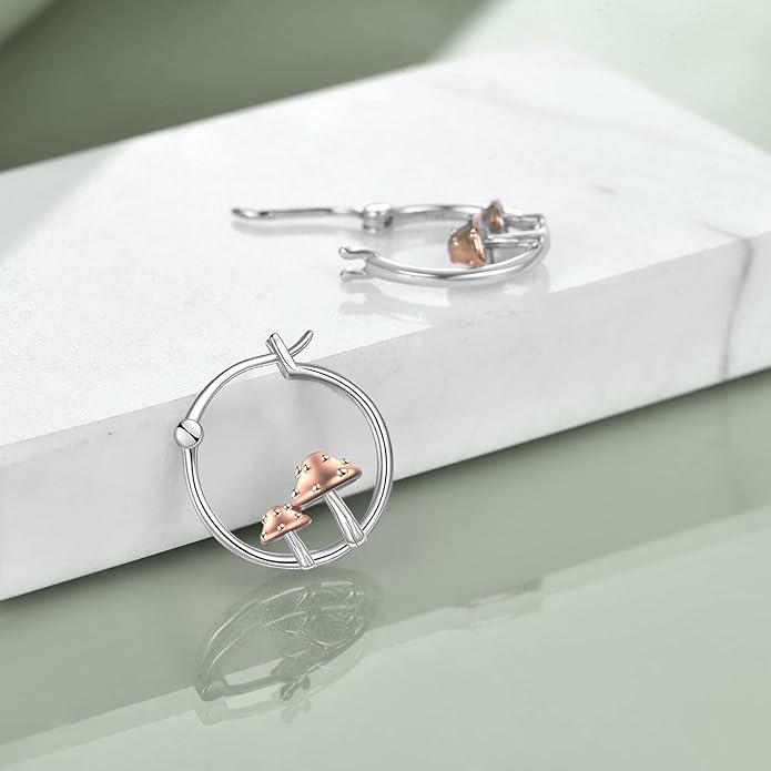 Fox/Pig/Mushroom/Cat Earrings Sterling Silver Cute Hoop Earrings Animal Jewelry Gifts for Women Daughter