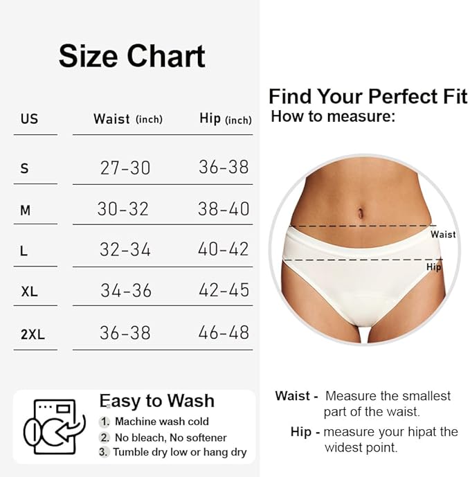 Battewa Leak Proof Underwear for Women Incontinence Underwear Teens Ladies Cotton Leakproof Panties Bikini Absorbent 40ml,3Pack (3Color,X-Large)