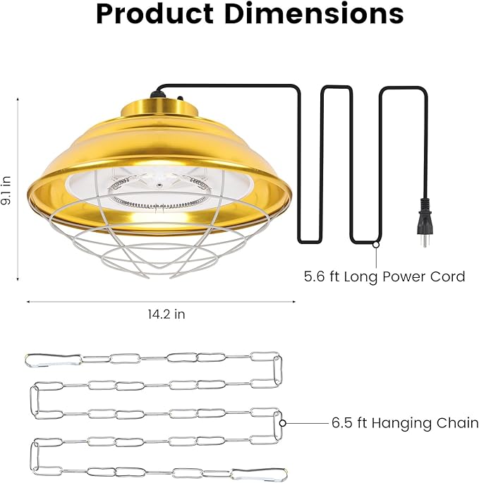 Large Hanging Chicken Coop Heater, 600W 2 Heating Levels Premium Waterproof Large Range Heaters for Cattle, Horses, Donkeys, Poultry, Greenhouse Plant
