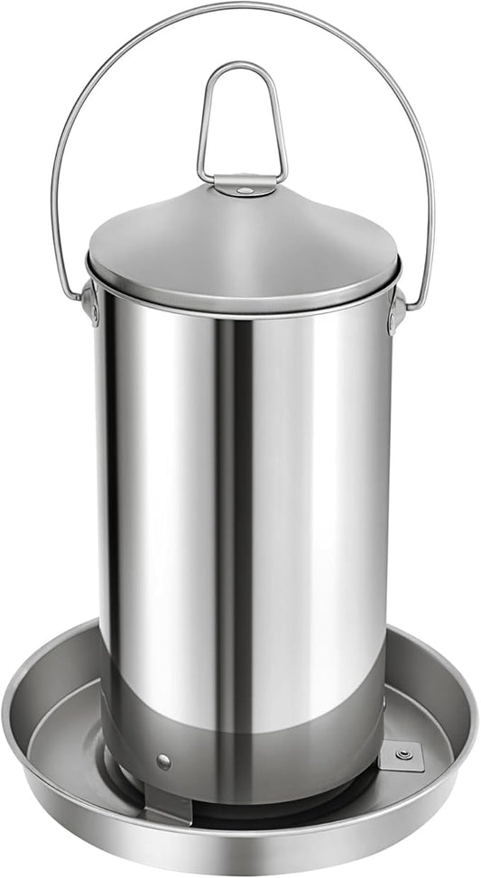RYFT Automatic Chicken Feeder 3KG/6.6lbs, Stainless Steel Poultry Feeder, Heavy Duty Thickness 0.035 in / 0.9 mm, with Handle, Top Filled, Durable and Rust Resistant