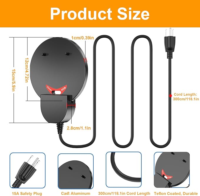 1000W De-icer Submergible Bird Bath Heater Aluminum Cast for Livestock Poultry Horses, Cows, Birds, WildlifeDrinking Indoor Outdoors in Winter Birdbat