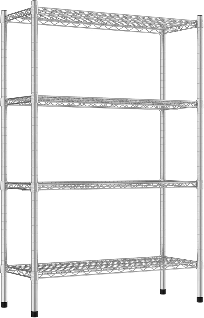 Commercial NSF Listed Chrome Stationary Wire Shelving Kit 14" x 36" x 54", with 4 Shelves Perfect for Warehouse, Walk-in Refrigerator, Freezer, Grocery Store, Restaurant, Dishroom
