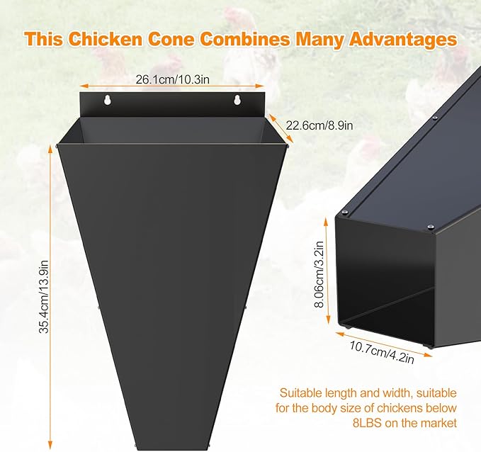 Large Chicken Cone for Butchering, Foldable Kill Cones for Chickens, Galvanized Chicken Butchering Equipment for Broilers, Laying Hens and Turkeys for 8-18 Lbs (Large)