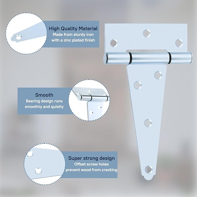 HOME MASTER HARDWARE 5 in Gate T Strap Hinges Zinc-Plated Heavy Duty T-Hinges with Screws for Sheds, Storage, Gates, and Barns(10 Pack)