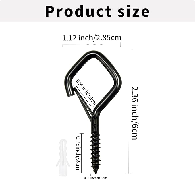 10PCS Eye Screw Hooks for Hanging Heavy Duty with Safety Buckle.Metal Ceiling Hooks for Hanging Plants,Cup,Wind Chime,Bird Feeders,String Lights at Indoor&Outdoor,2.36 Inches Black