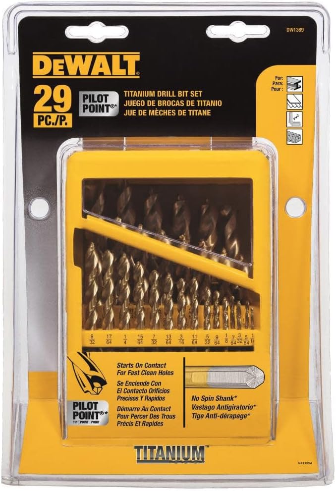 DEWALT Titanium Nitride Coated Drill Bit Set with Pilot Point, 29-Piece (DW1369)