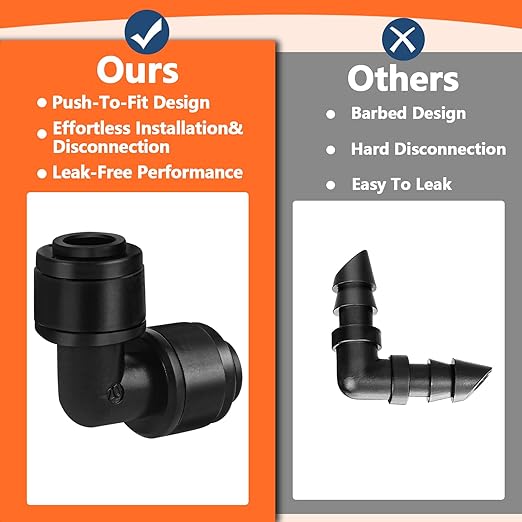 30 Pieces 1/4 Inch Drip Irrigation Elbow Fittings - 1/4'' Drip Line Push-to-Fit Connectors for 1/4 Inch Drip Irrigation Tubing Leak Free Lock Elbow Parts for Drip Irrigation System