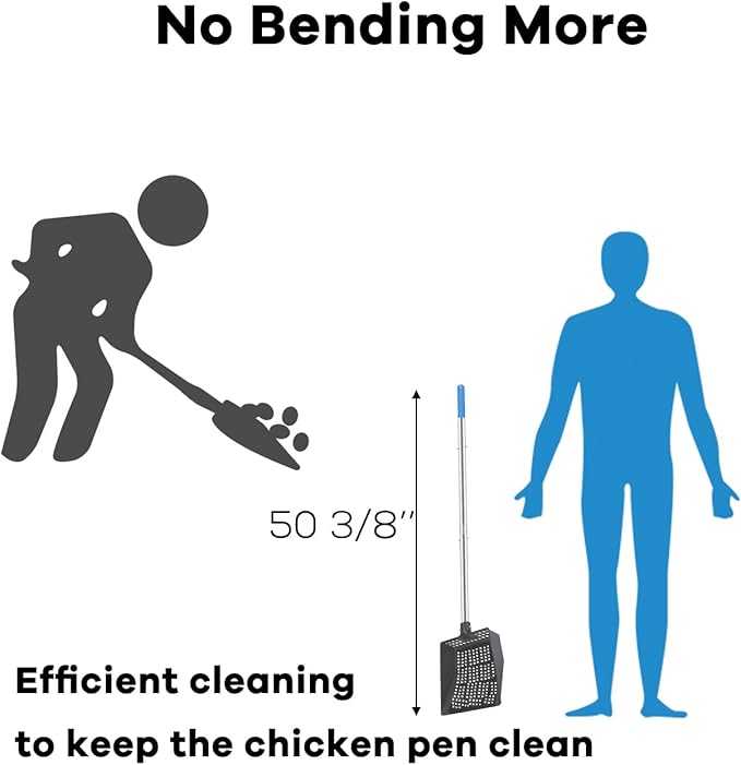 Chicken Poop Scooper,Big Sifting Shovel for Farm Chicken and Coop Goat Stall,Metal Chicken Scooper Cleaning, Chicken Coop Rake with Long Handle(40 1/2'').