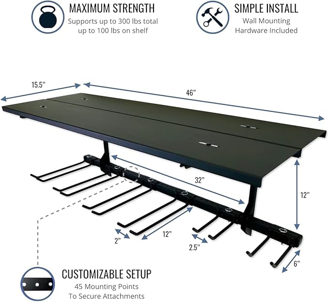 StoreYourBoard Tool Max Garage Storage Rack Shelf – Adjustable Wall Mount Garage Tool Organizer, Heavy Duty Steel Tool Rack with Shelf, Holds up to 300 lbs