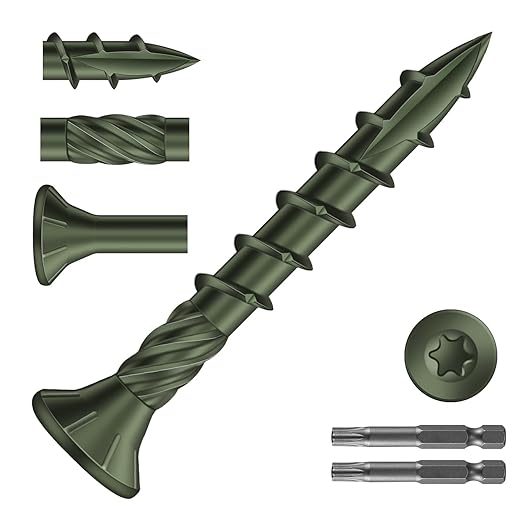 #8 x 1-1/4" Deck Screws (796Pcs) 4lb. Carbon Steel, Green, Flat Head, Rust Resistant epoxy Coated, with T25 Star Bit
